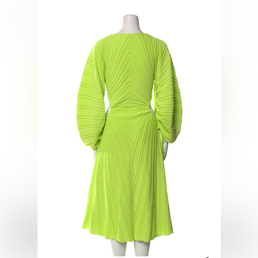 cult gaia Neon Lime Pleated Long Sleeve Midi Dress